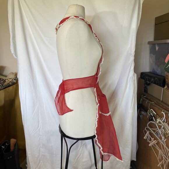 Authentic 1950s Sheer Apron Scarlet Organza Entertaining Pin-Up Chic - Picture 5 of 16